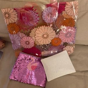 Clinique tote and Clinique and Tarte makeup bags